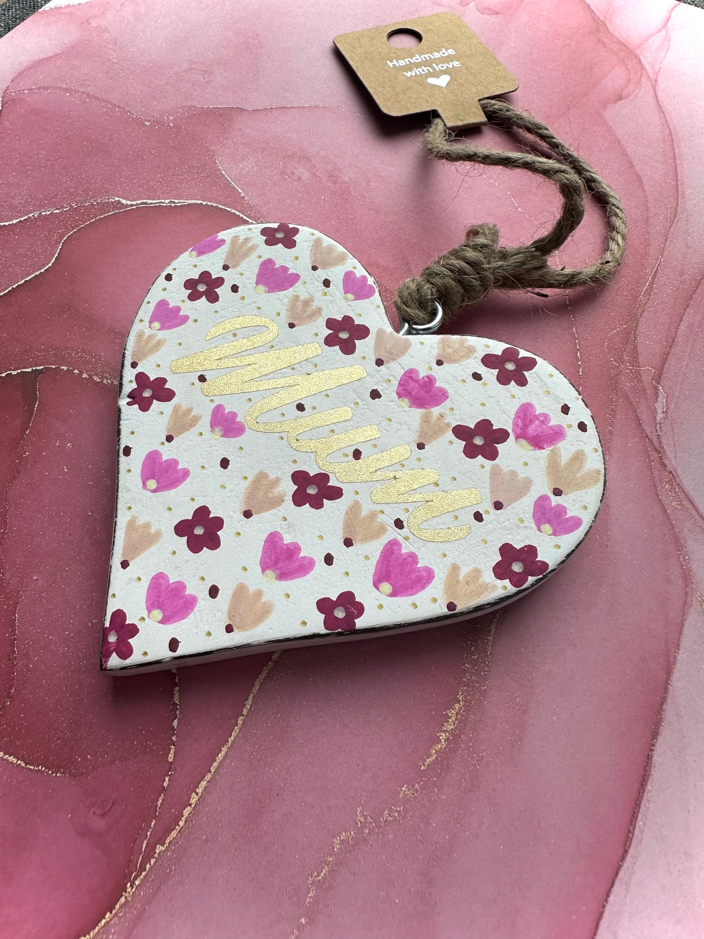 Mum Wooden Heart 10cm Glitter
