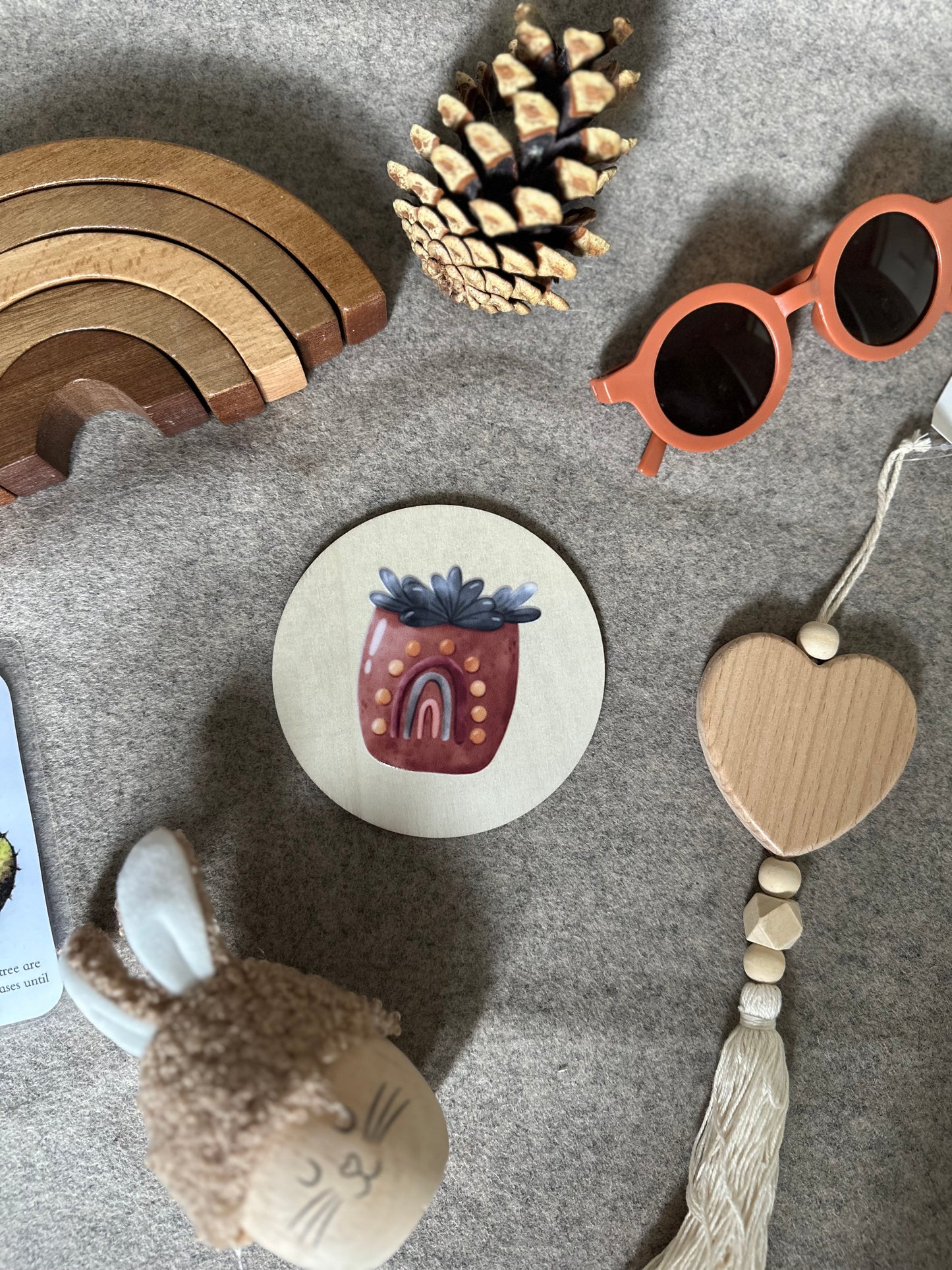Brown Wooden Plant Pot Wooden Disc 10cm