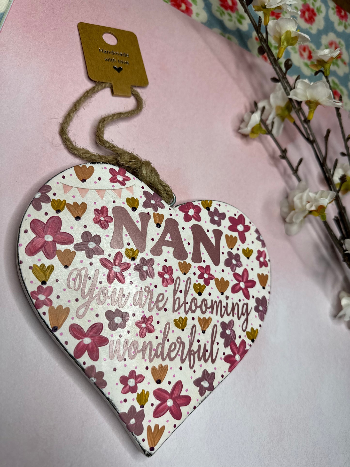 Nan Large Wooden Heart Blooming Wonderful Bunting