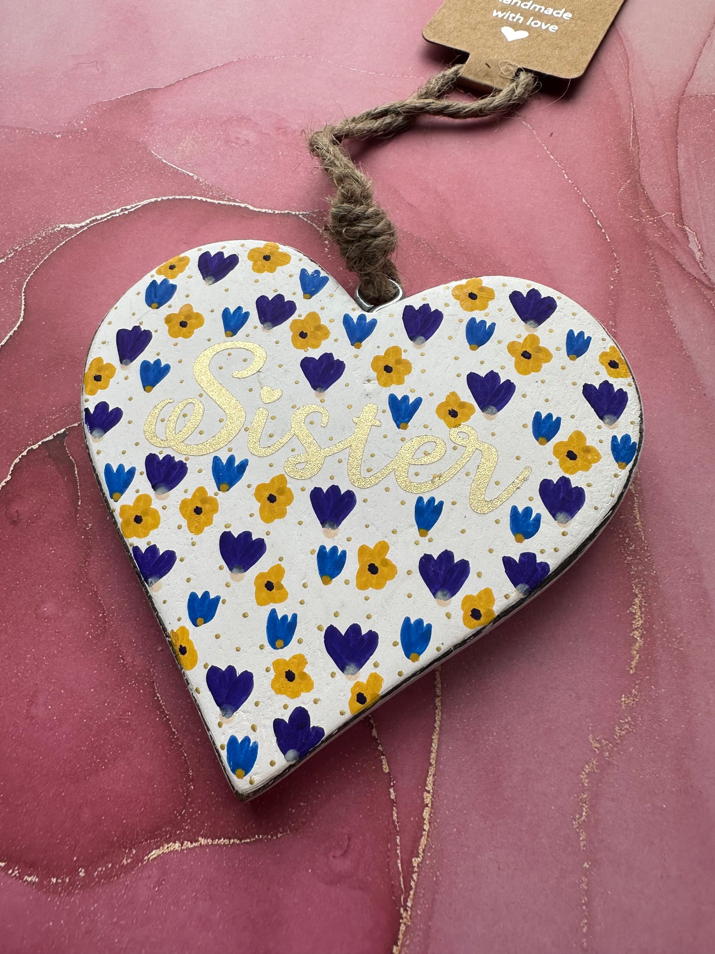 Sister Wooden Heart Blue
