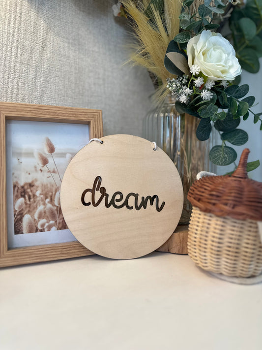 Dream hanging wooden plaque