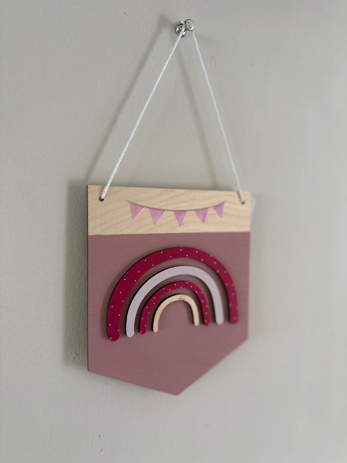 Wooden Pink Rainbow 3D Bunting Plaque