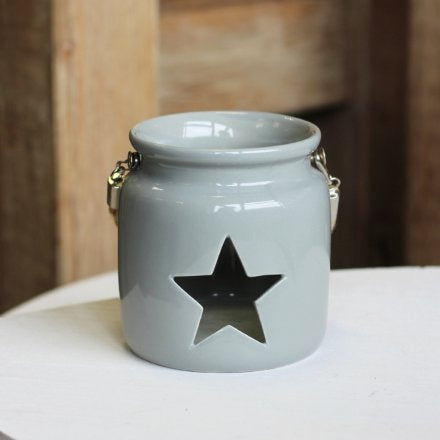 Grey star cut out tea light holder