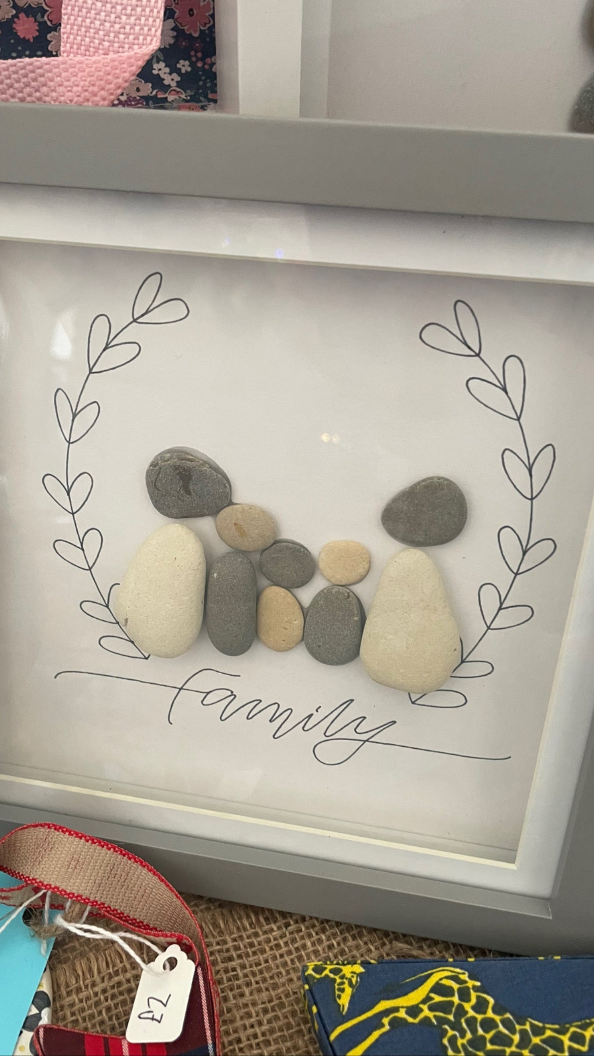 Pebble art box frame. Family of 5