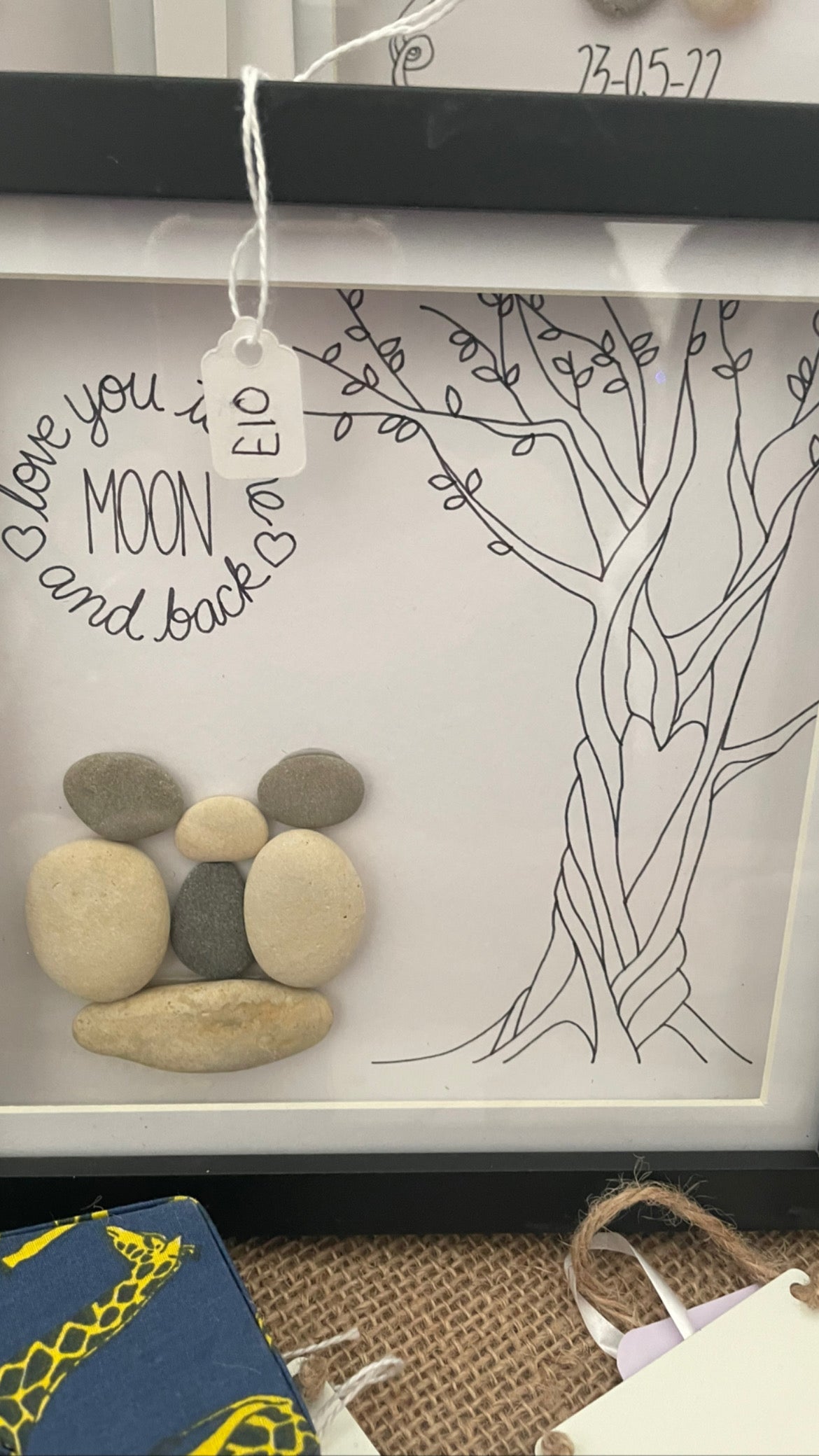 Pebble art box frame ‘I love you to the moon’
