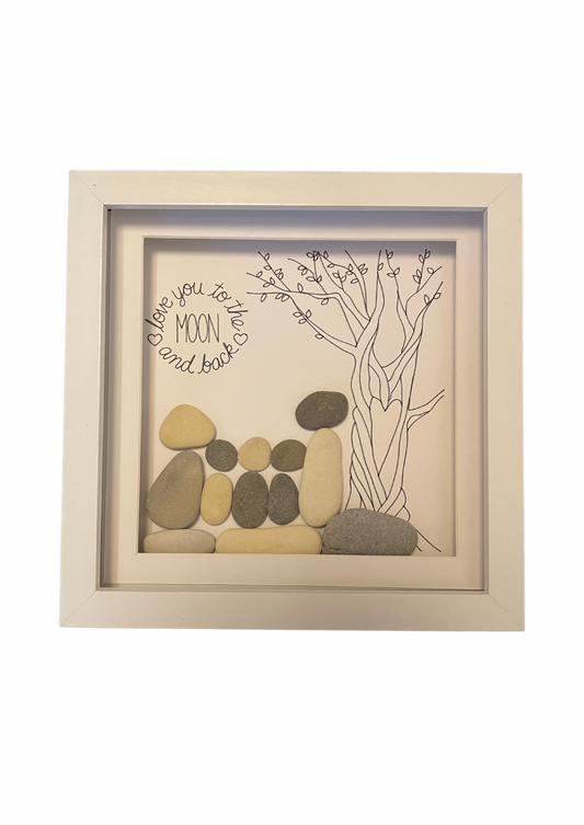 Pebble art box frame. Family of 5