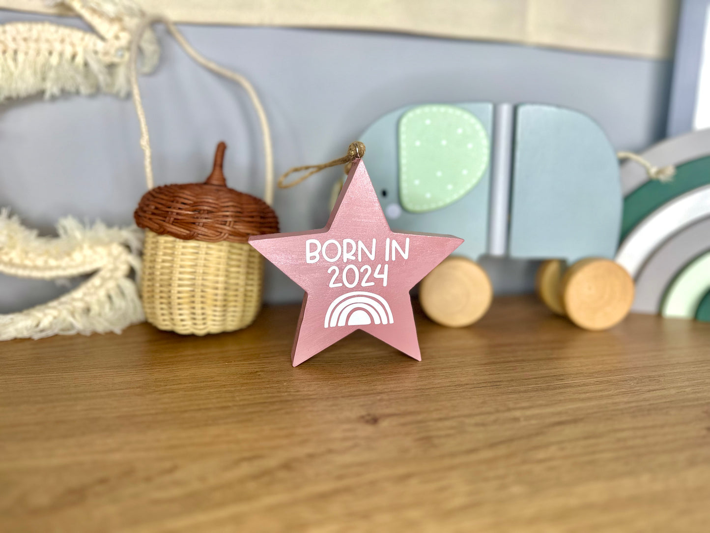 Born In 2024 Wooden Star Pink