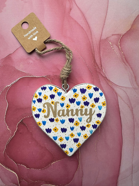 Nanny Wooden Heart Blue 10cm