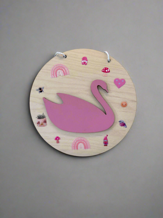 Swan hanging wooden disc