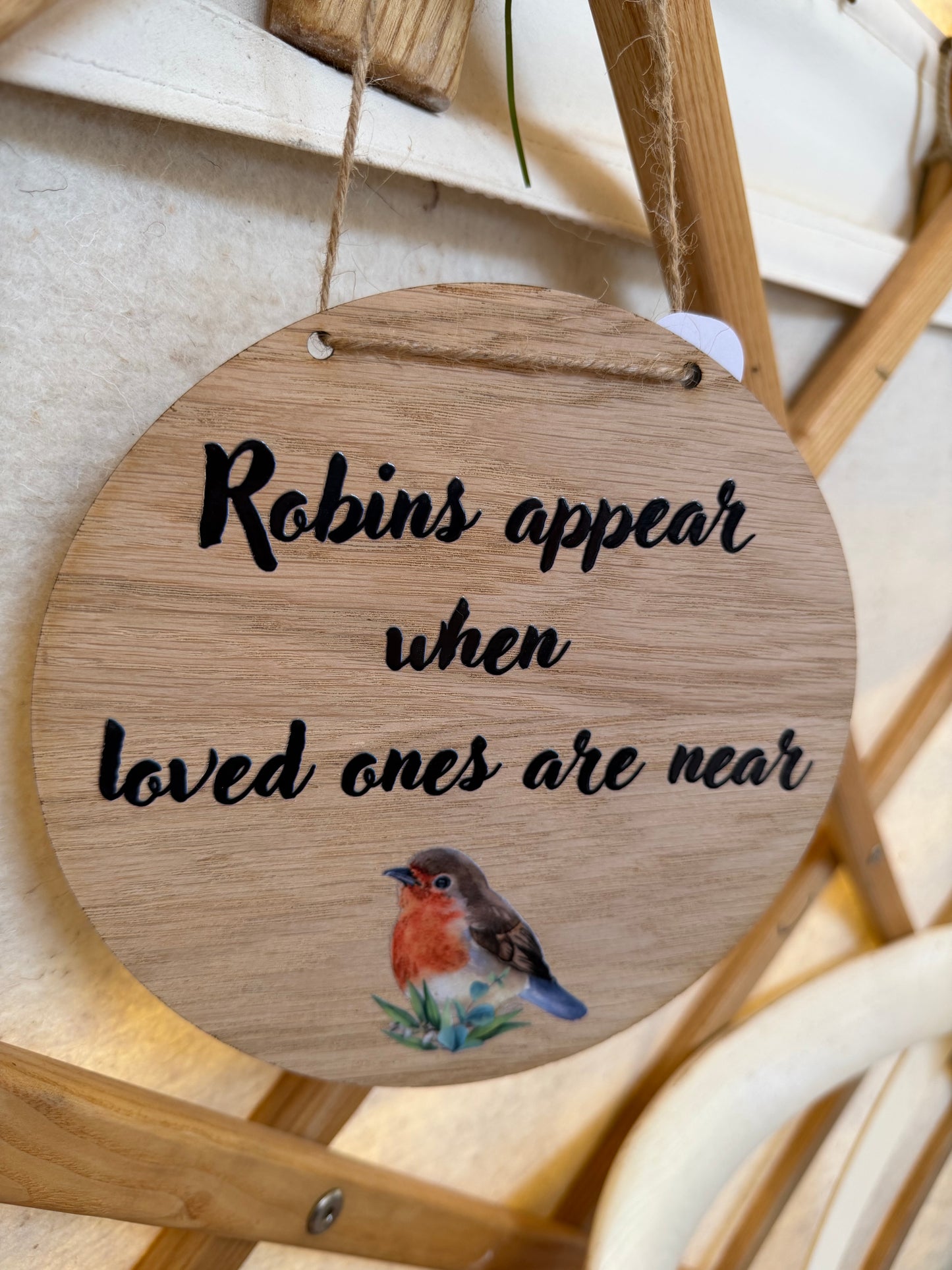 Robins appear oak hanging plaque