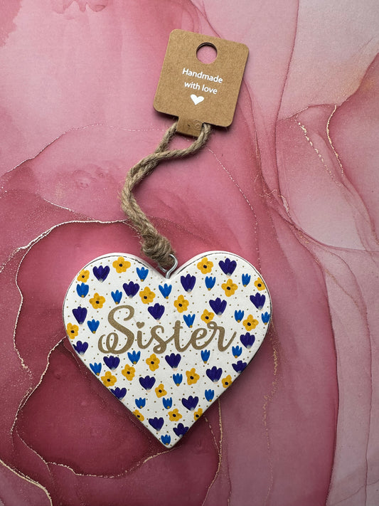 Sister Wooden Heart Blue