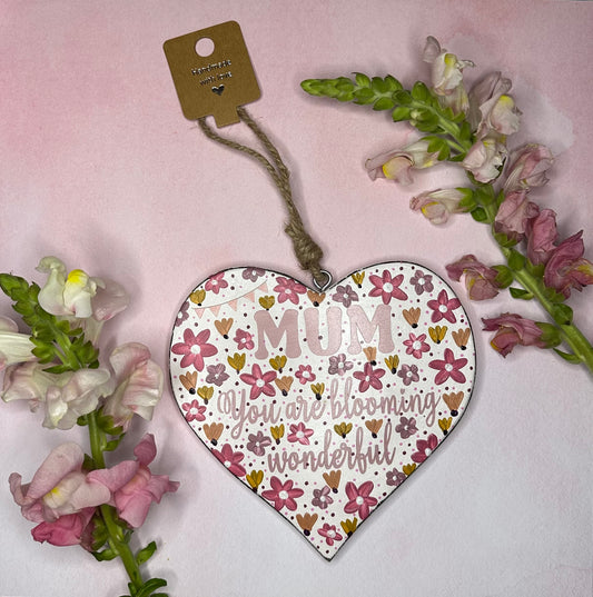 Mum Wooden Heart Large, Blooming Wonderful With Bunting