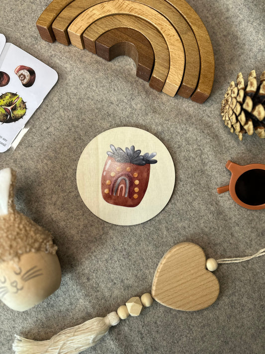 Brown Wooden Plant Pot Wooden Disc 10cm