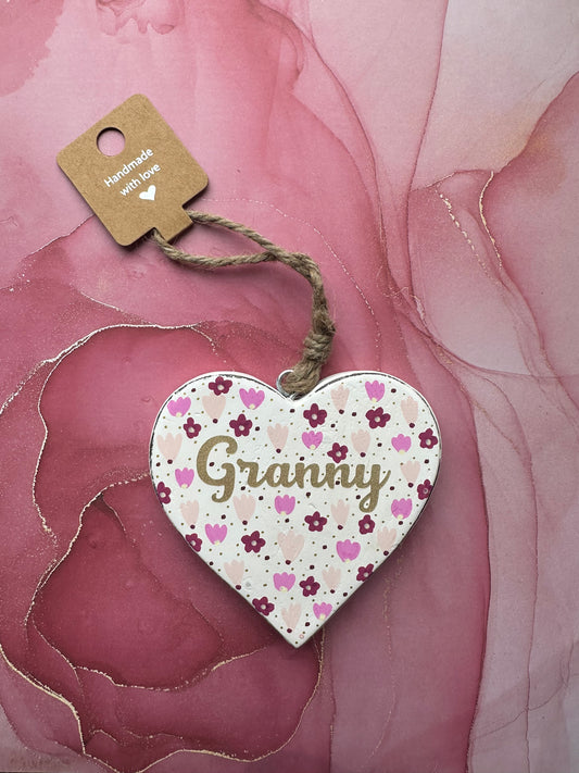 Granny Wooden Heart Pink