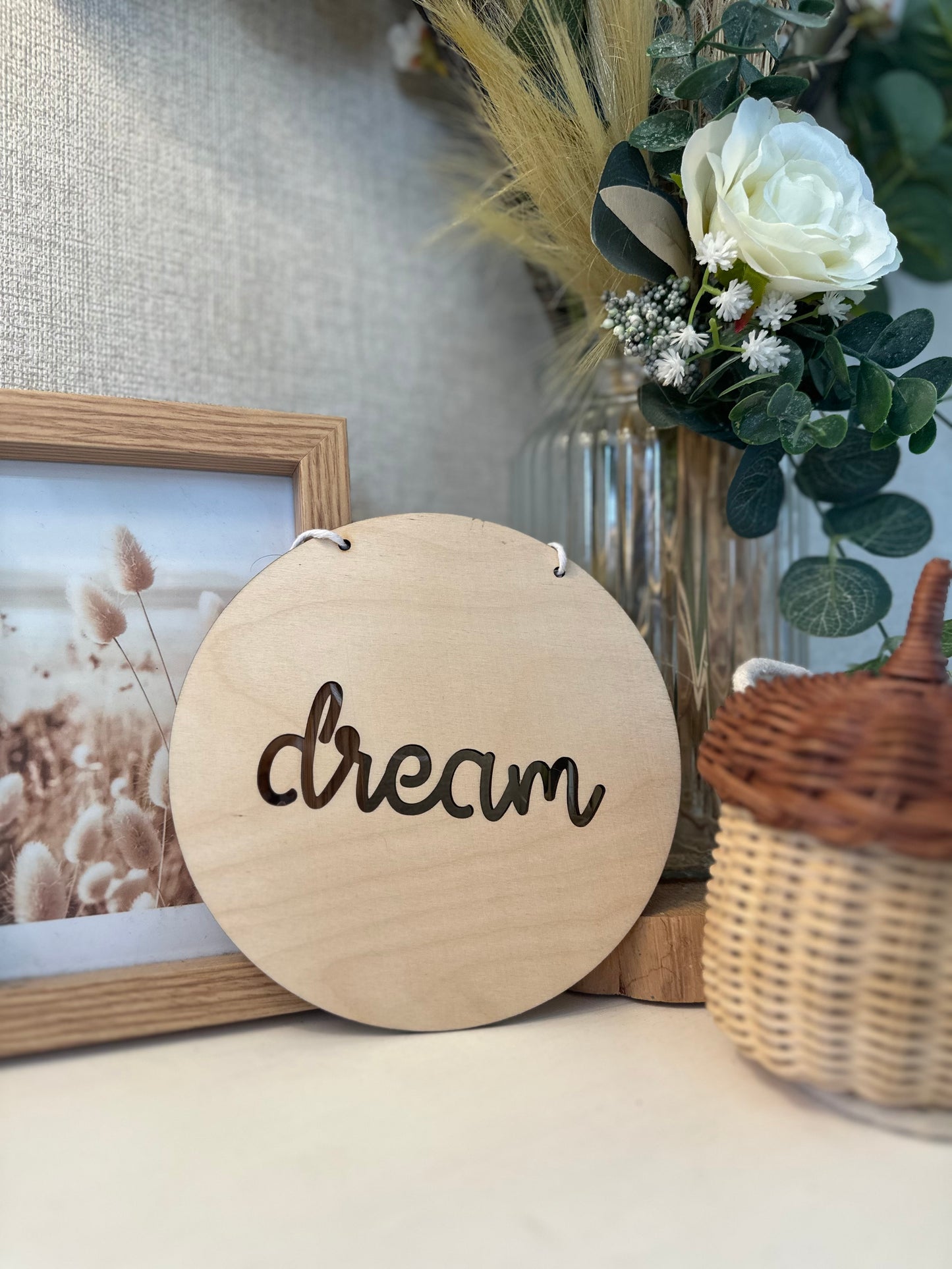 Dream hanging wooden plaque
