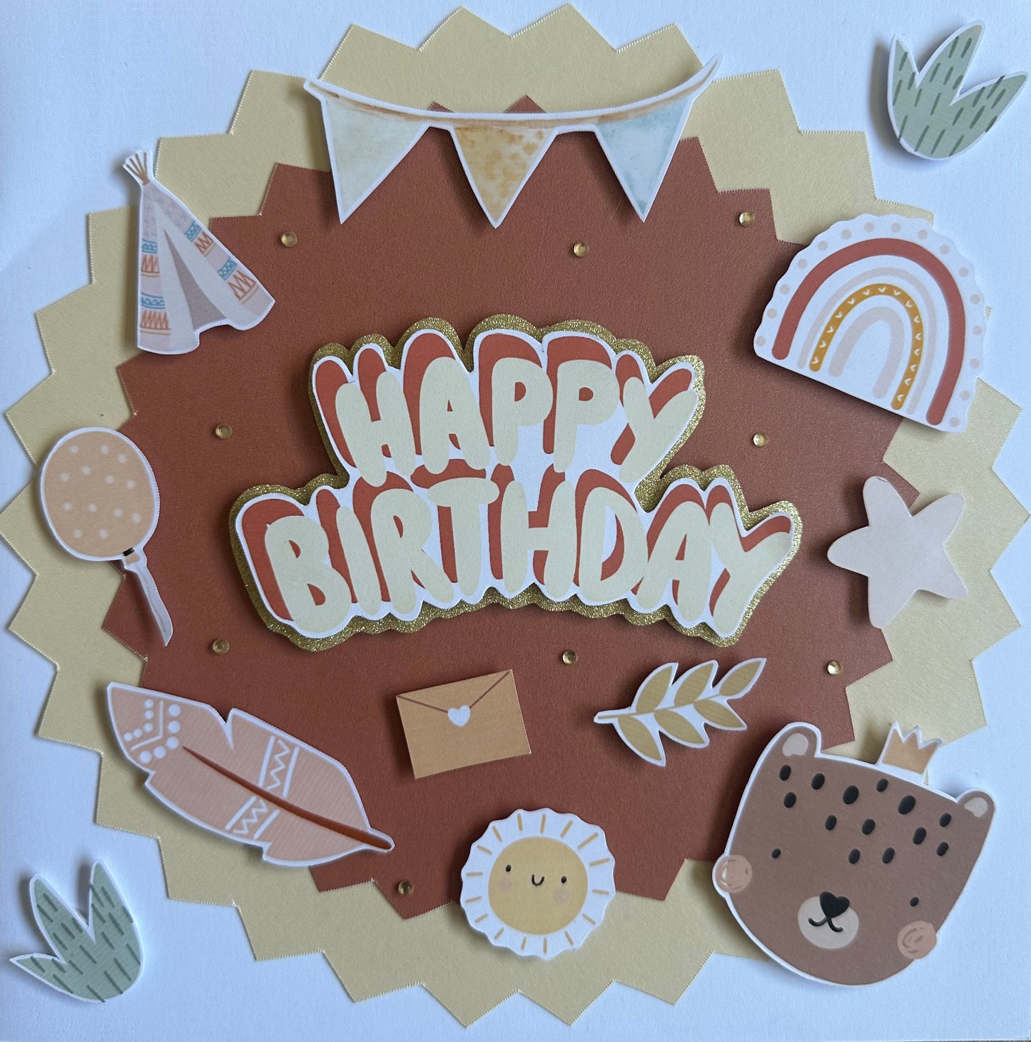 Large Happy Birthday Card Boho Bear