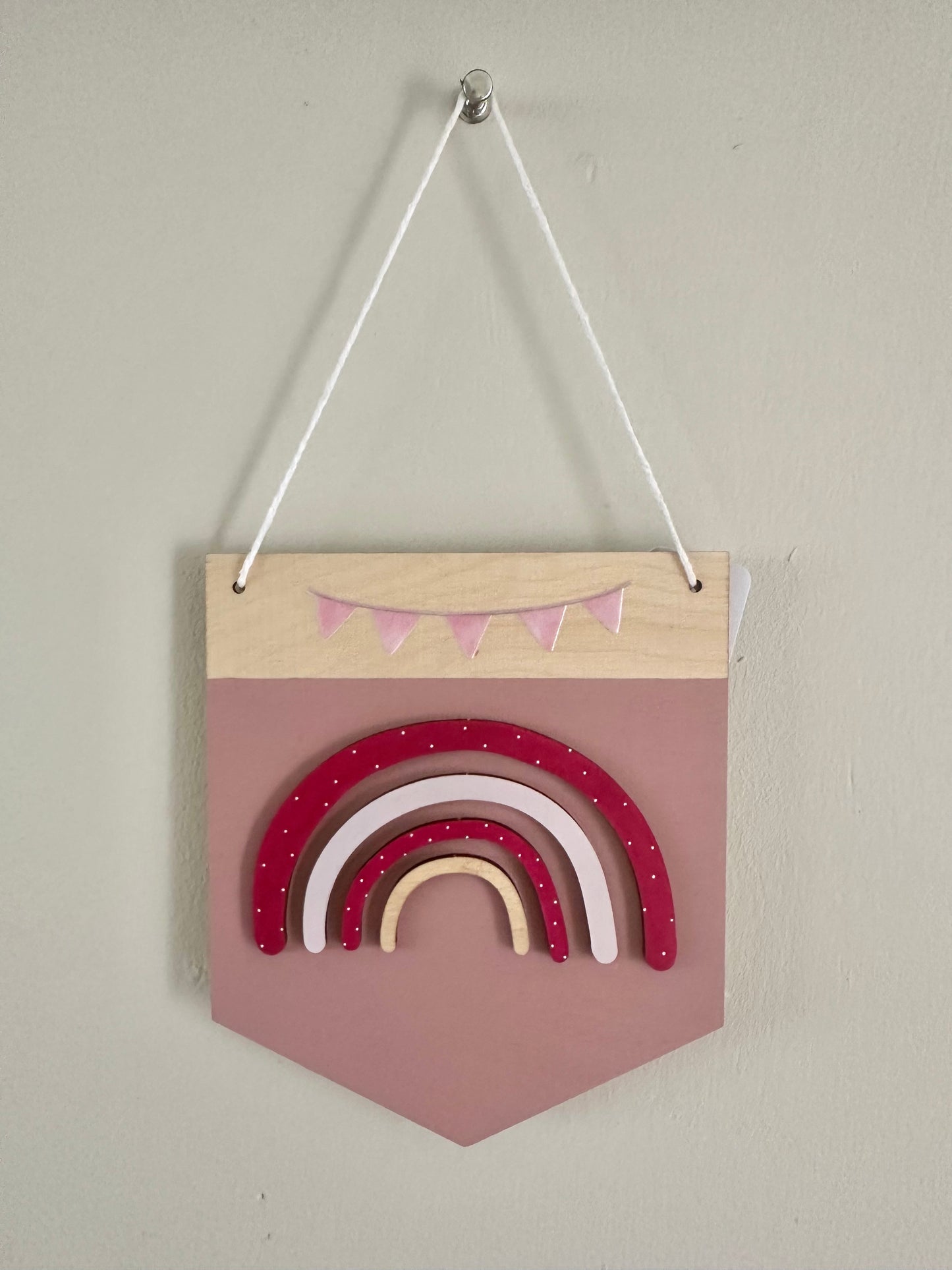 Wooden Pink Rainbow 3D Bunting Plaque