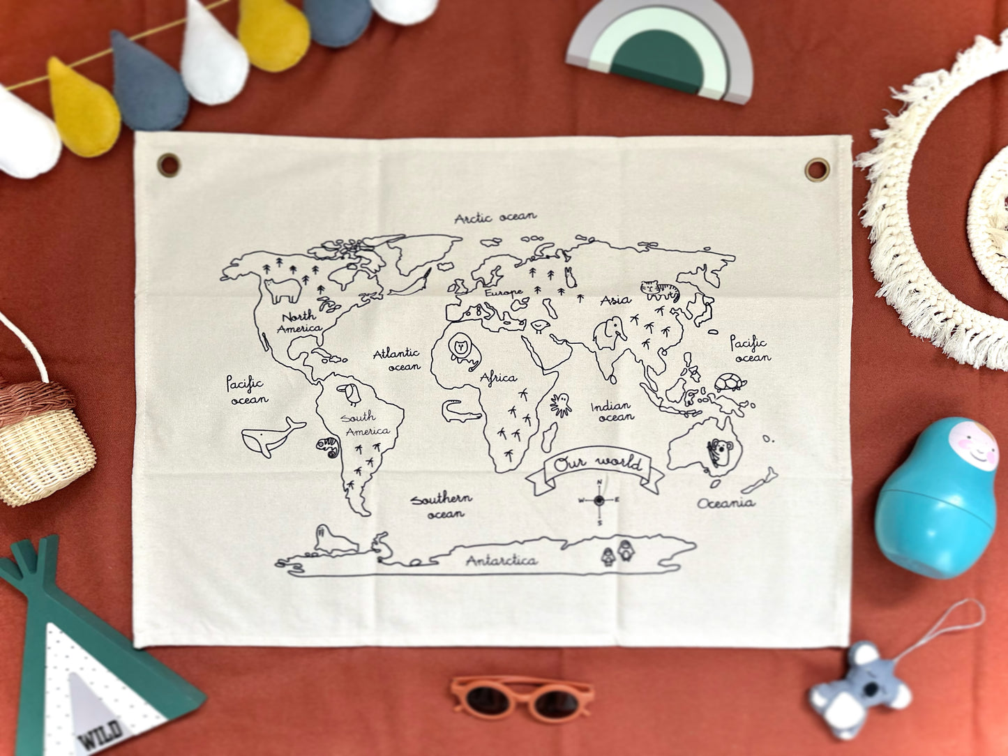 World Map Fabric Wall Banner