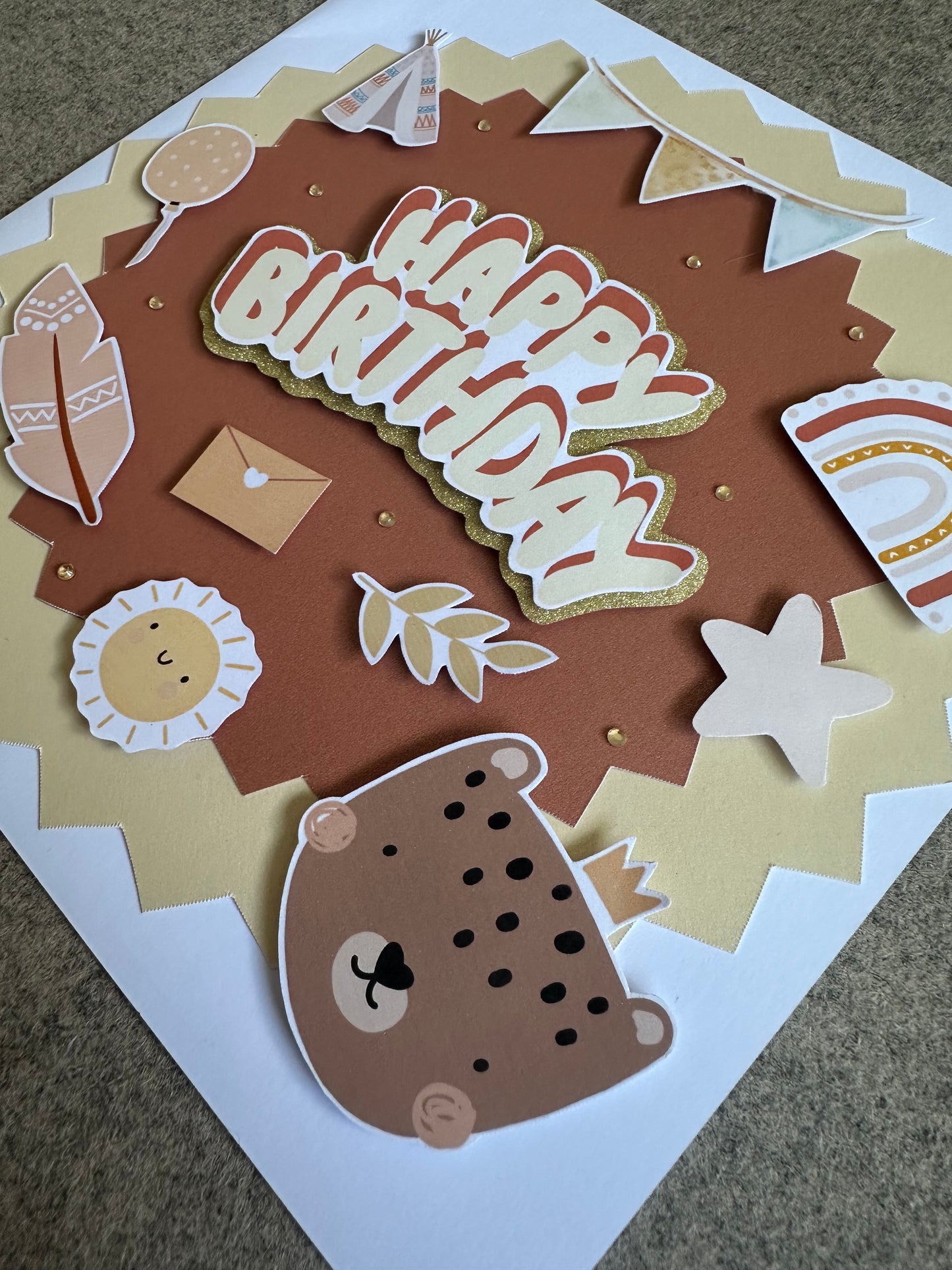 Large Happy Birthday Card Boho Bear