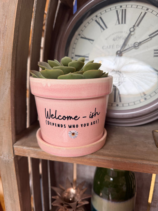 Welcome-ish Pink Plant Pot