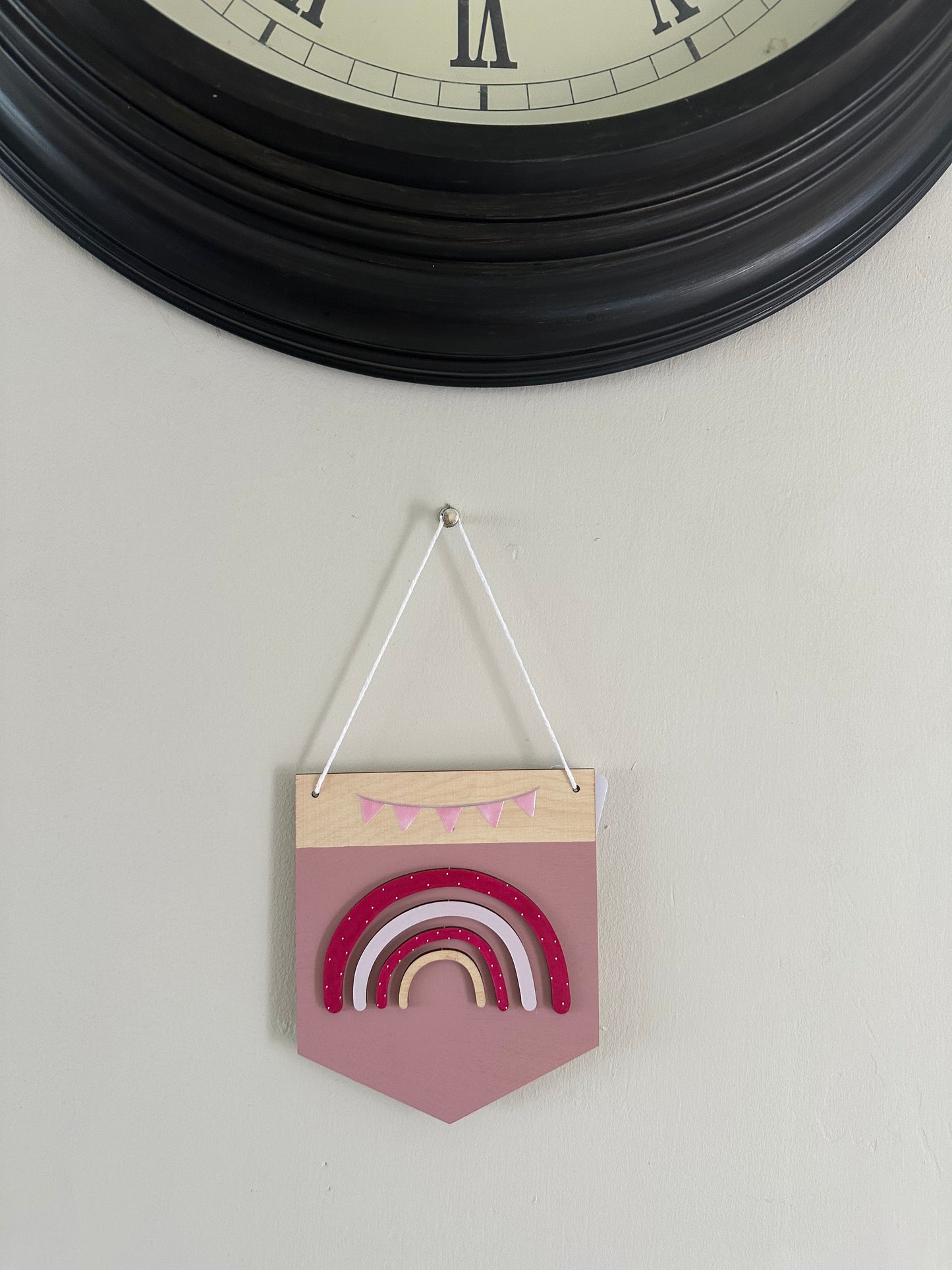 Wooden Pink Rainbow 3D Bunting Plaque