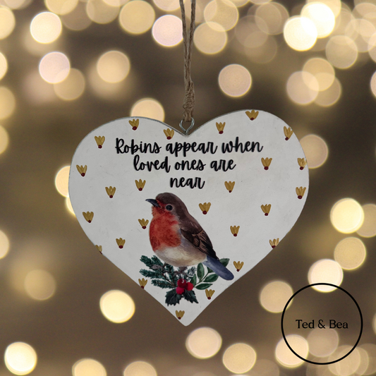 Robins Appear When Loved Ones Are Near Wooden Heart Large