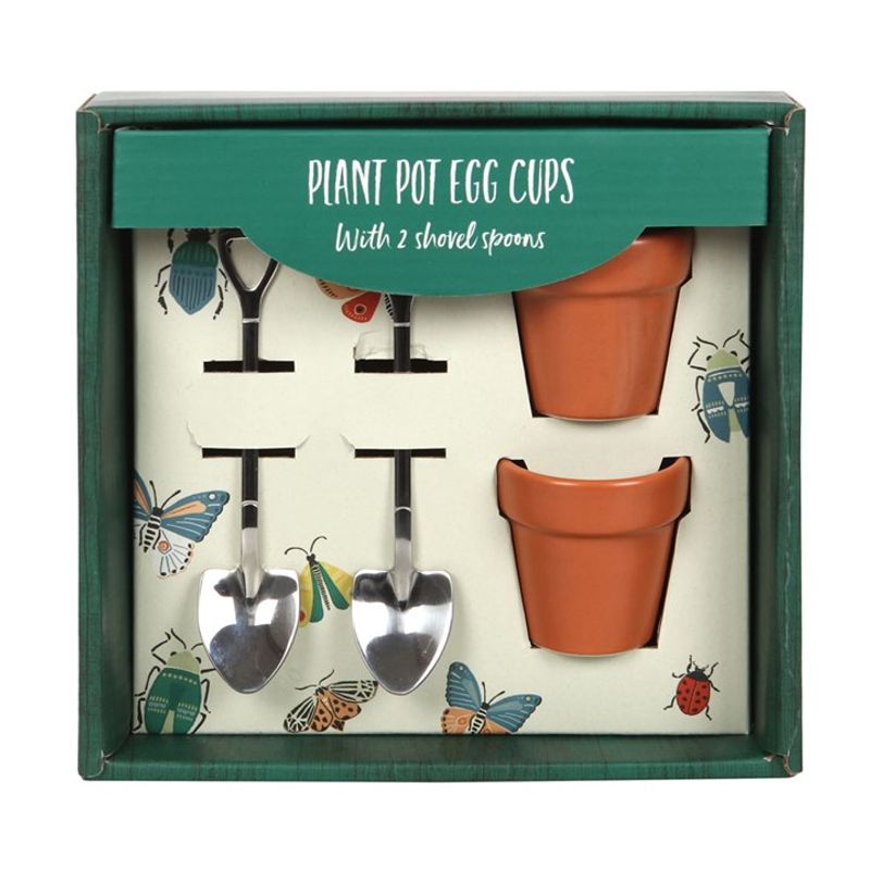 Plant Pot Egg Cup Set with Shovel Spoons  by