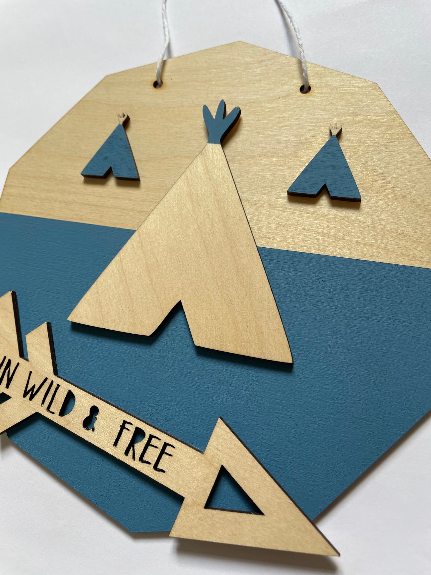 Wood boho plaque run wild and free blue