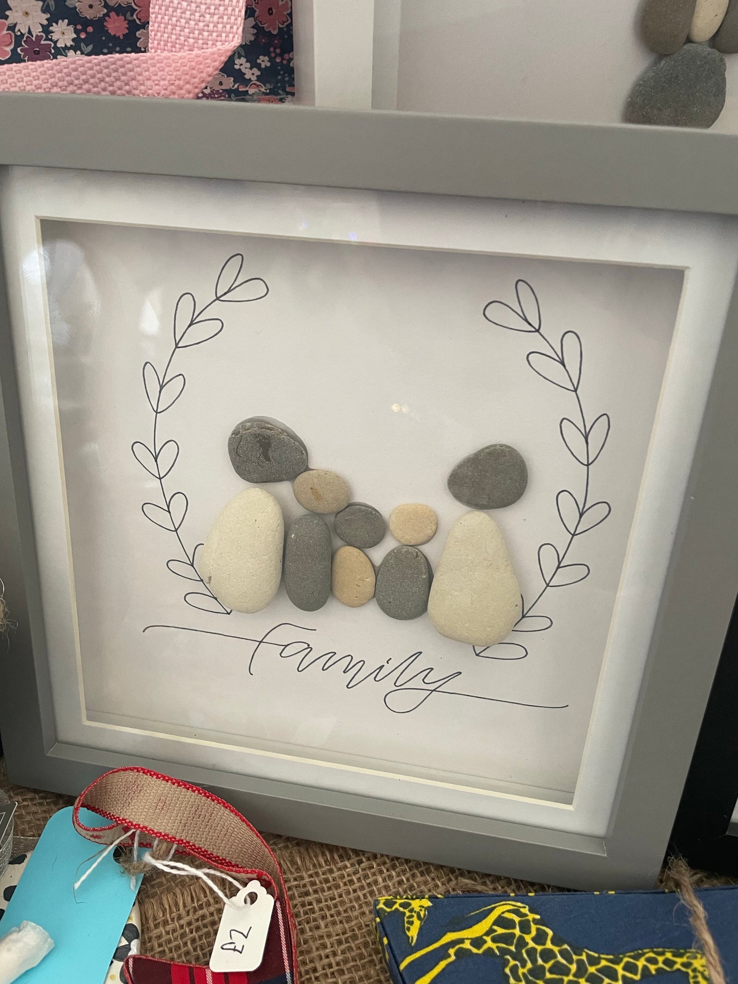 Pebble art box frame. Family of 5