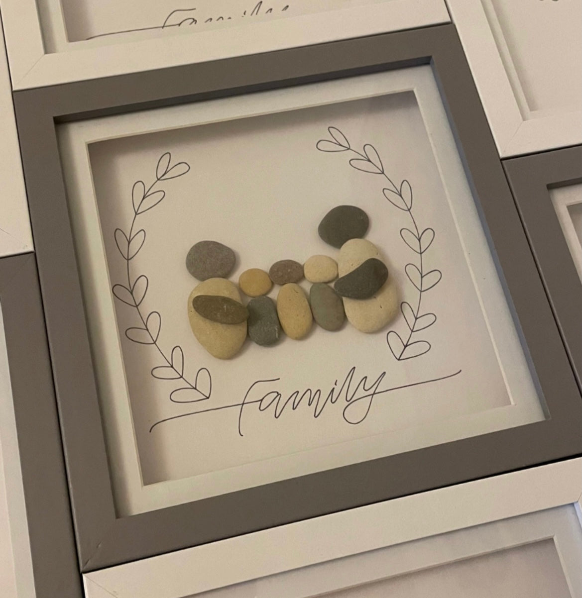 Pebble family box frame. Personalised bespoke